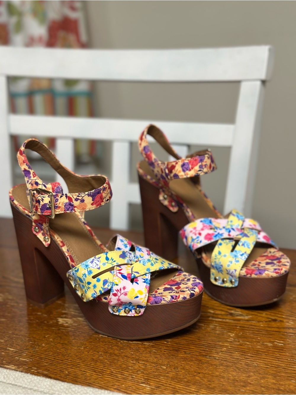 Gianni Bini Yellow Multi Floral Platform Sandals